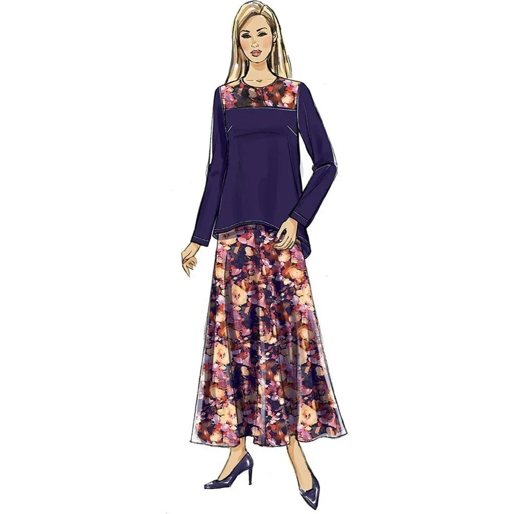 Butterick Sewing Pattern 6636 Blouse Scarf Skirt Misses Size‎ 6-14 UNCUT